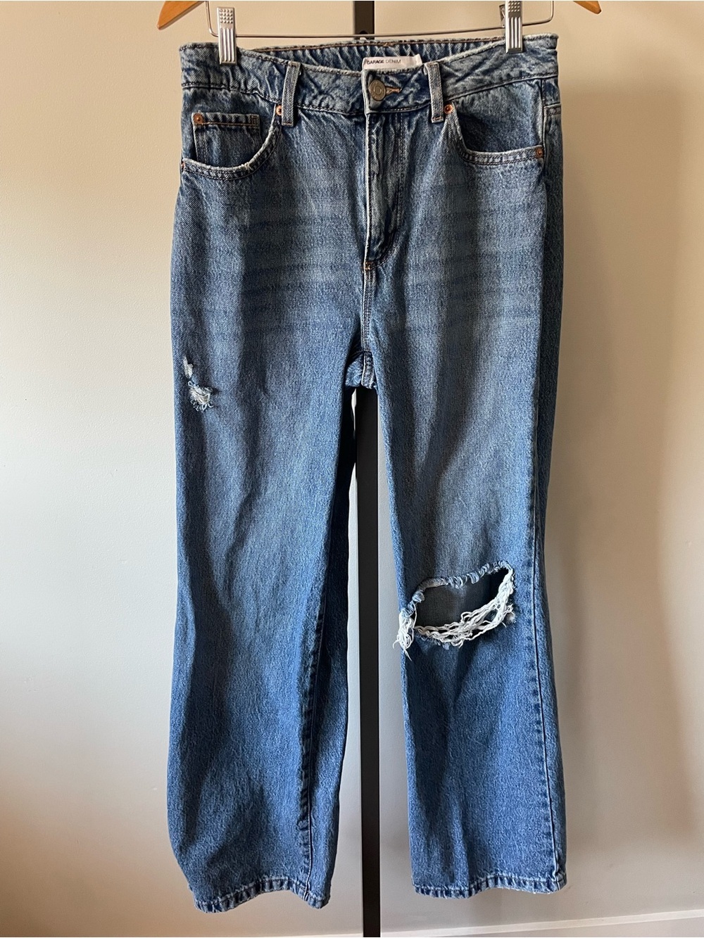 Garage Jambe Large Wide Leg Denim Jeans Ripped Distressed Size 07 28